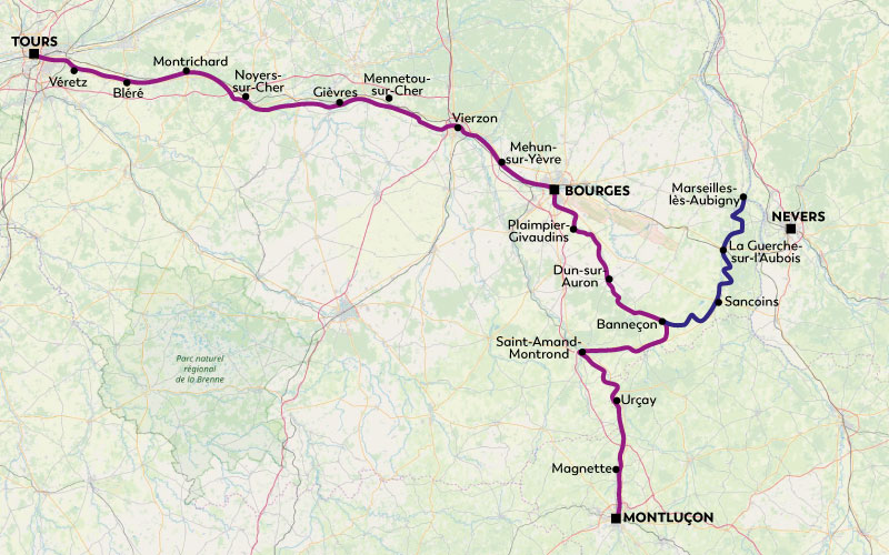 Cœur de France à vélo - Val de Cher et Canal de Berry - Cher à vélo, à travers 4 départements de France : l'indre et loire, le loir et cher, le cher et l'allier.