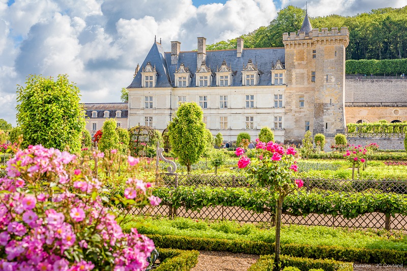 La taille des rosiers dans les jardins du château de Villandry - Conseils - Quand tailler les rosiers du jardin du château de Villandry ? La taille des rosiers du jardin se pratique lors de la saison où il y a le moins de risques de gelées des fleurs. Pour bien tailler les rosiers de son jardin, il est nécessaire d'enlever les branches et le bois mort tout au long de l’année en nettoyant bien le bois mort ou gênant des plantes. Taillez les branches d’un rosier ou d’un arbuste avec un outil comme le sécateur à deux mains pour la taille (appelé ébrancheur ou coupe-branches). La taille des arbustes à floraison pendant le printemps est la meilleure saison de l'année pour avoir de belles plantes. Conseils - Les branches et les tiges seront bien coupées et feront de belles pousses pour avoir de magnifiques fleurs. La taille du rosier doit réduire les pousses ligneuses et favoriser les jeunes pousses des fleurs. La taille du rosier est l'une des plus faciles qui soit à faire dans ses jardins. La taille du rosier est nécessaire pour obtenir une floraison des fleurs en rapport avec la vigueur de l'arbuste ou des plantes. Taillez les tiges et les branches des plantes en coupant le bois des arbustes du jardin à l’aide d’un sécateur afin qu’il n’y ait pas de maladies sur les feuilles des fleurs.